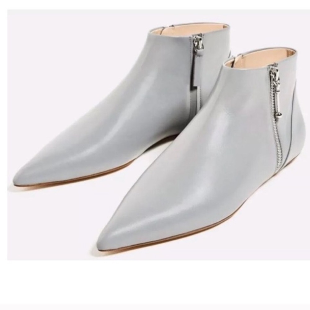 ZARA Woman Grey Flat Pointed Leather Ankle Booties